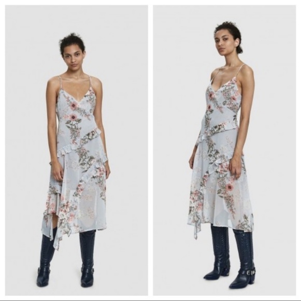Stelen Romantic Floral Ruffle Asymmetric Dress